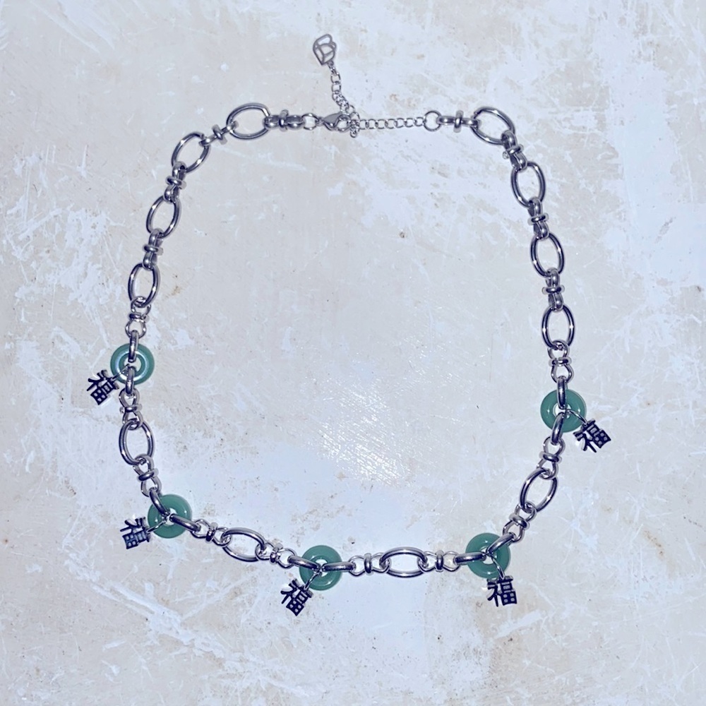 Designer choker necklace custom made silver / jade NWT UNI​​​​​